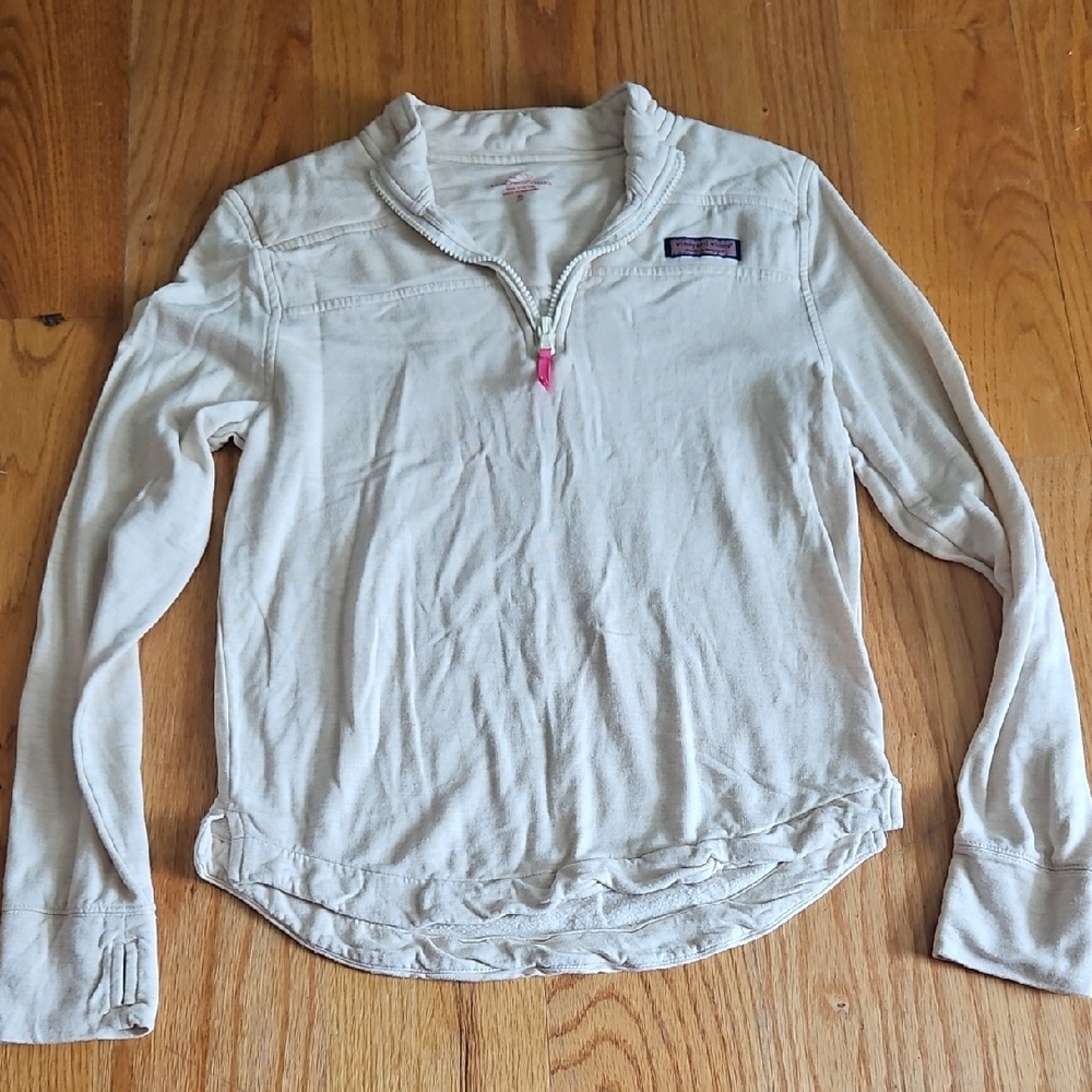 Vineyard Vines Cream Pullover with Pink Logo